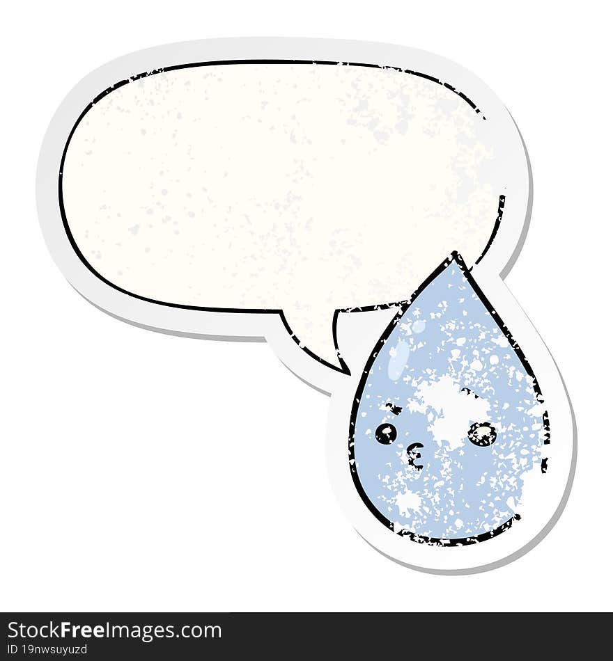 Cartoon Cute Raindrop And Speech Bubble Distressed Sticker