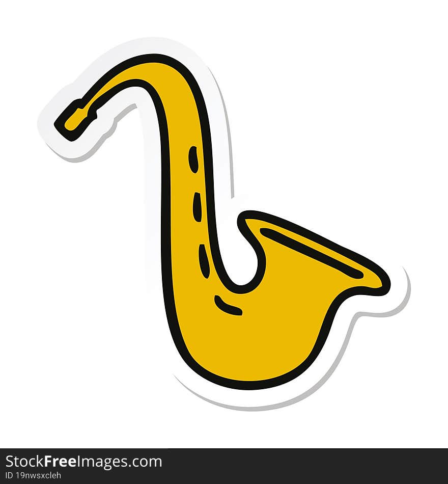 Sticker Of A Cute Cartoon Musical Saxophone