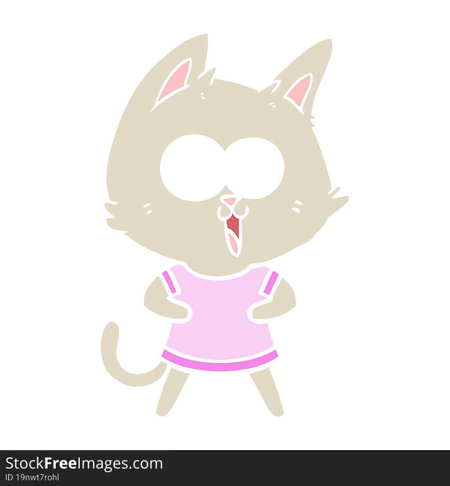 funny flat color style cartoon cat