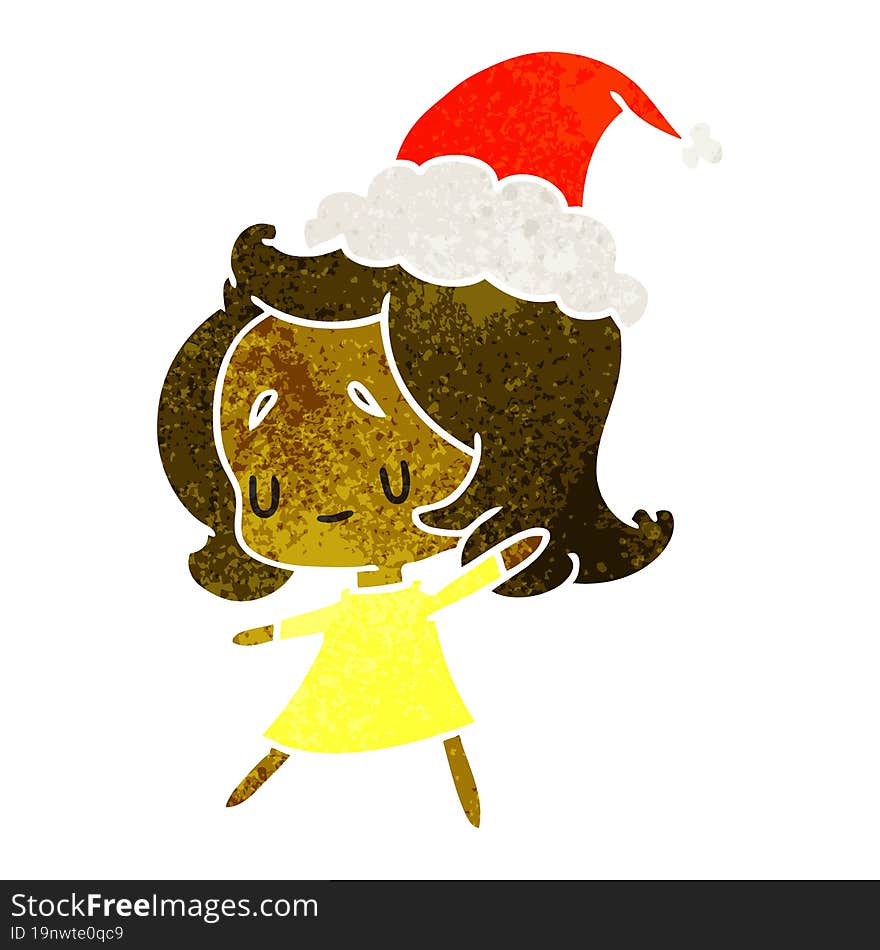 hand drawn christmas retro cartoon of kawaii girl