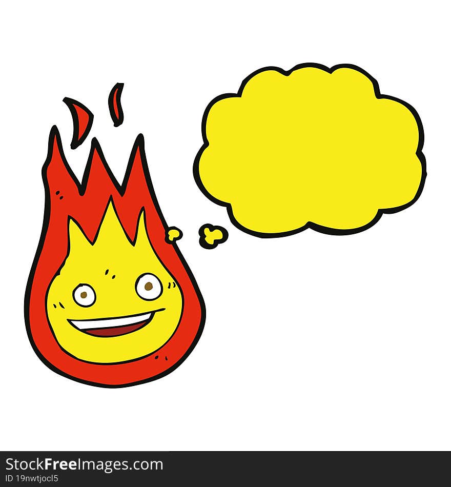 cartoon friendly fireball with thought bubble