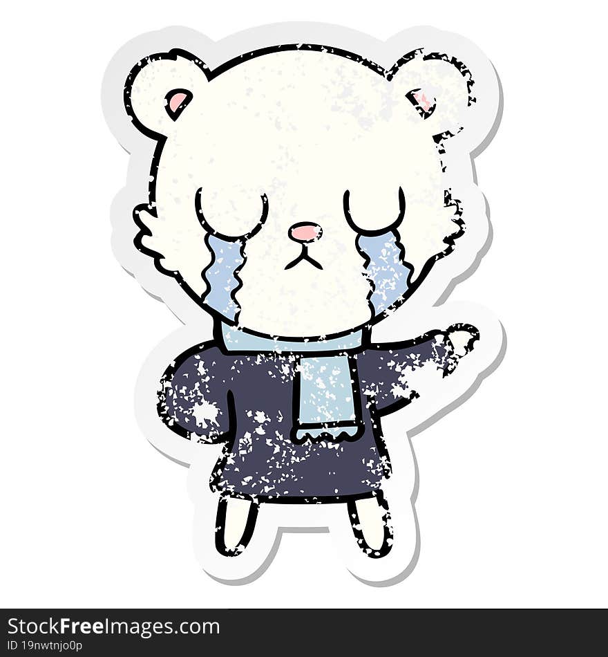 distressed sticker of a crying polar bear cartoon