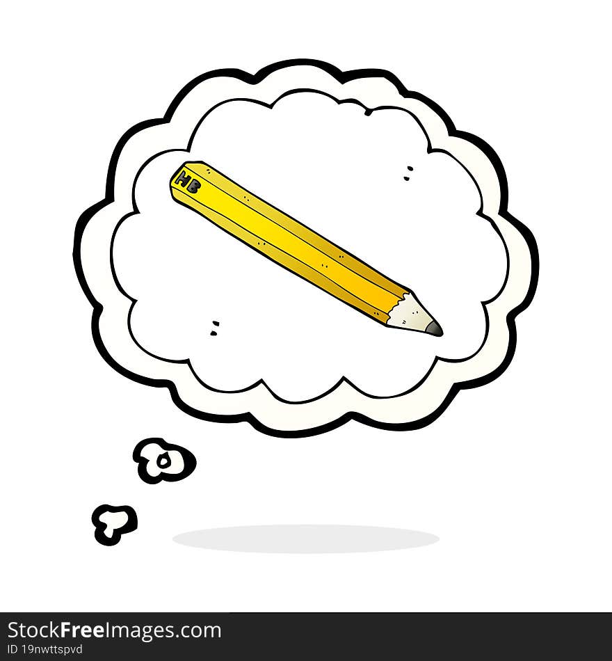 cartoon pencil with thought bubble