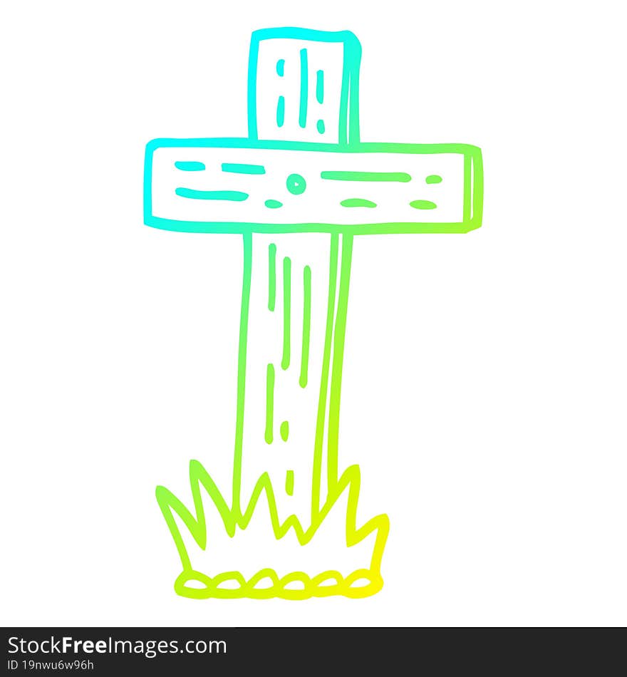 Cold Gradient Line Drawing Cartoon Wooden Cross