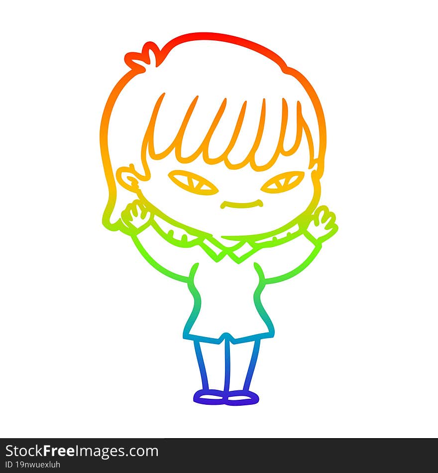 rainbow gradient line drawing of a cartoon woman