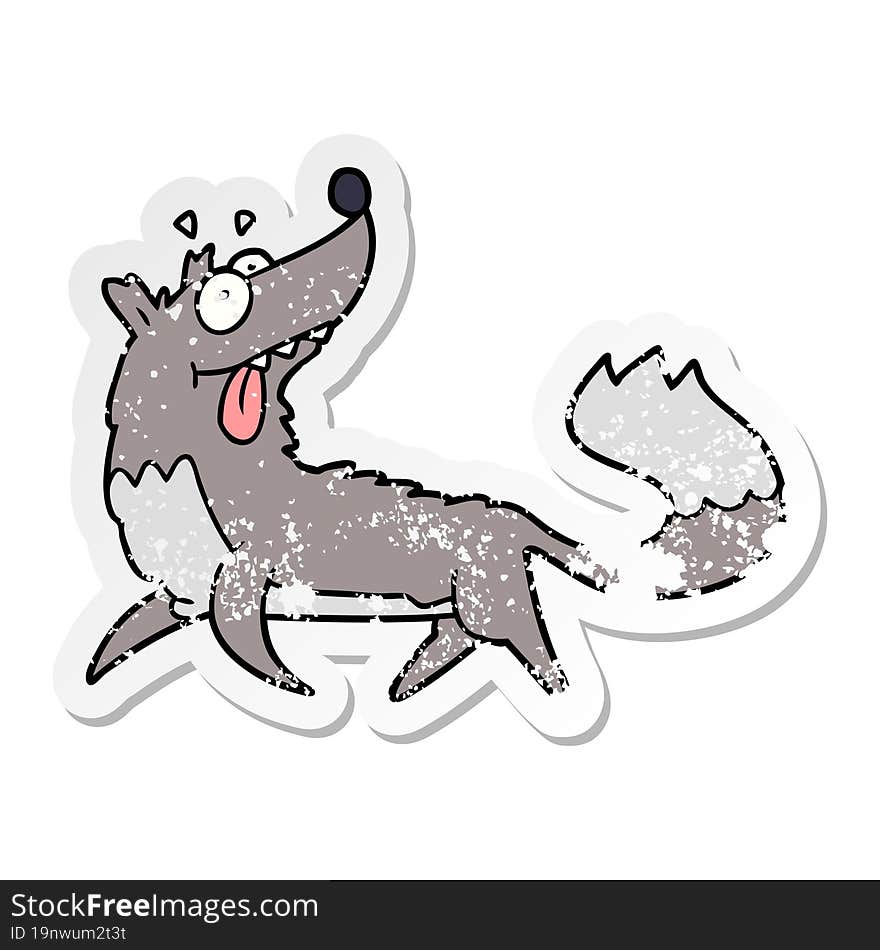 distressed sticker of a cartoon hungry wolf