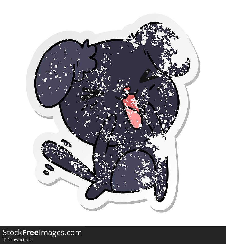 distressed sticker cartoon of cute kawaii dog