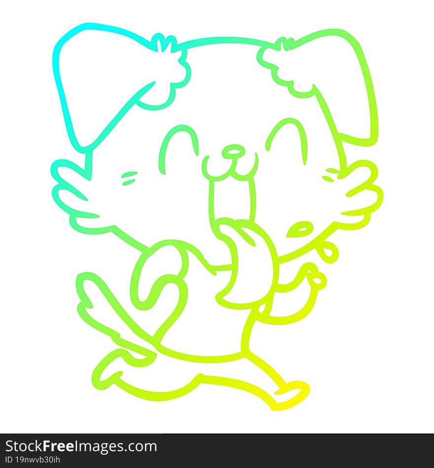 Cold Gradient Line Drawing Cartoon Panting Dog Running