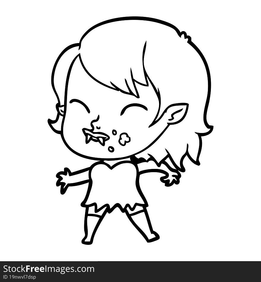 cartoon vampire girl with blood on cheek. cartoon vampire girl with blood on cheek