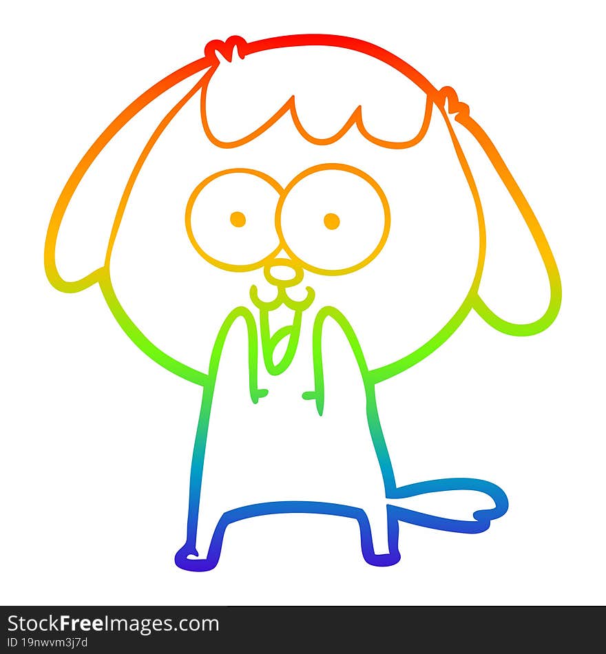 rainbow gradient line drawing of a cute cartoon dog