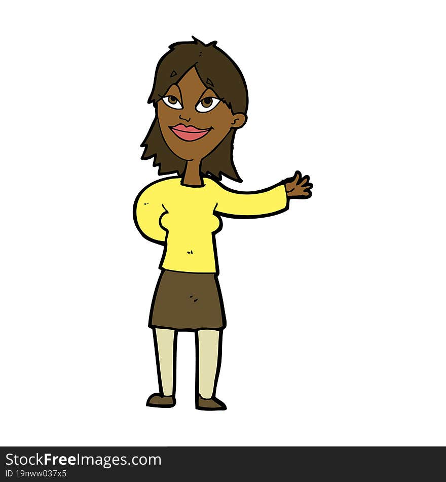 cartoon woman gesturing to show something