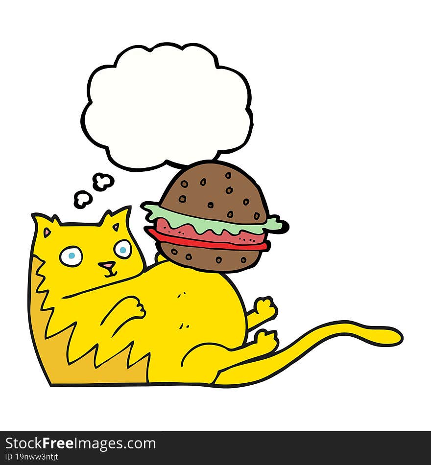 thought bubble cartoon fat cat with burger