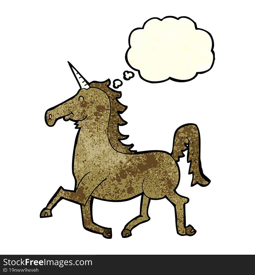 cartoon unicorn with thought bubble