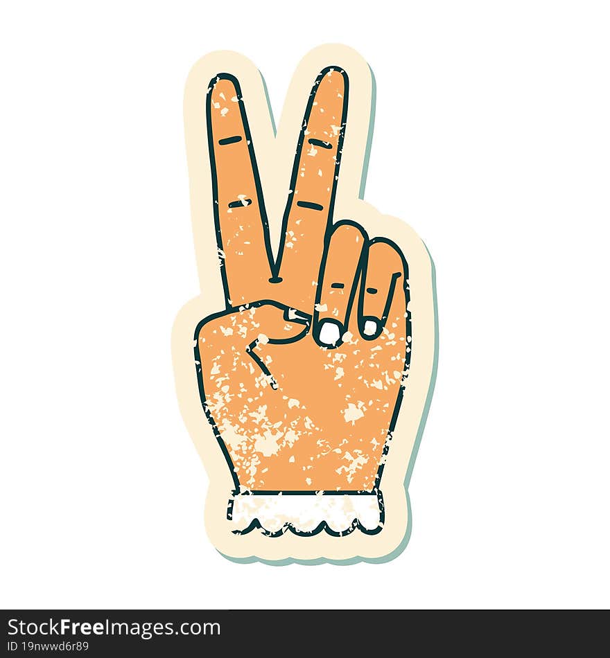 Peace Symbol Two Finger Hand Gesture Grunge Sticker