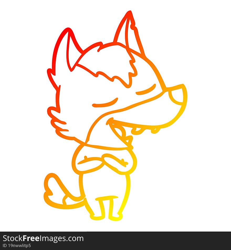 Warm Gradient Line Drawing Cartoon Wolf Laughing