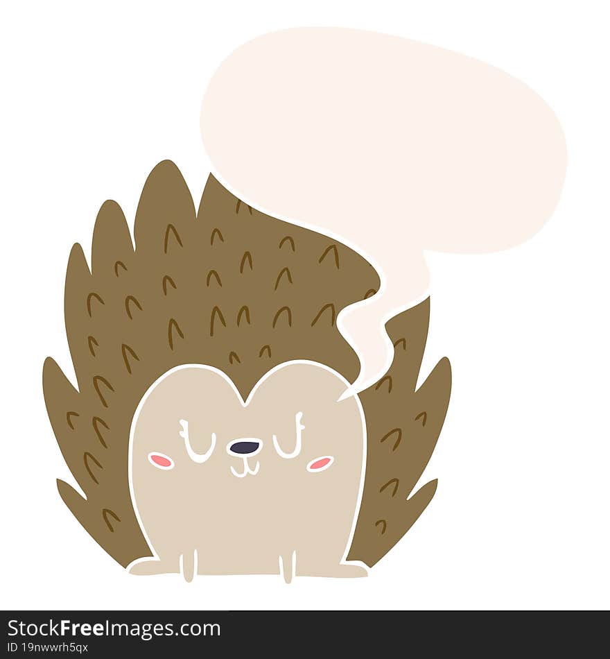 cute cartoon hedgehog and speech bubble in retro style