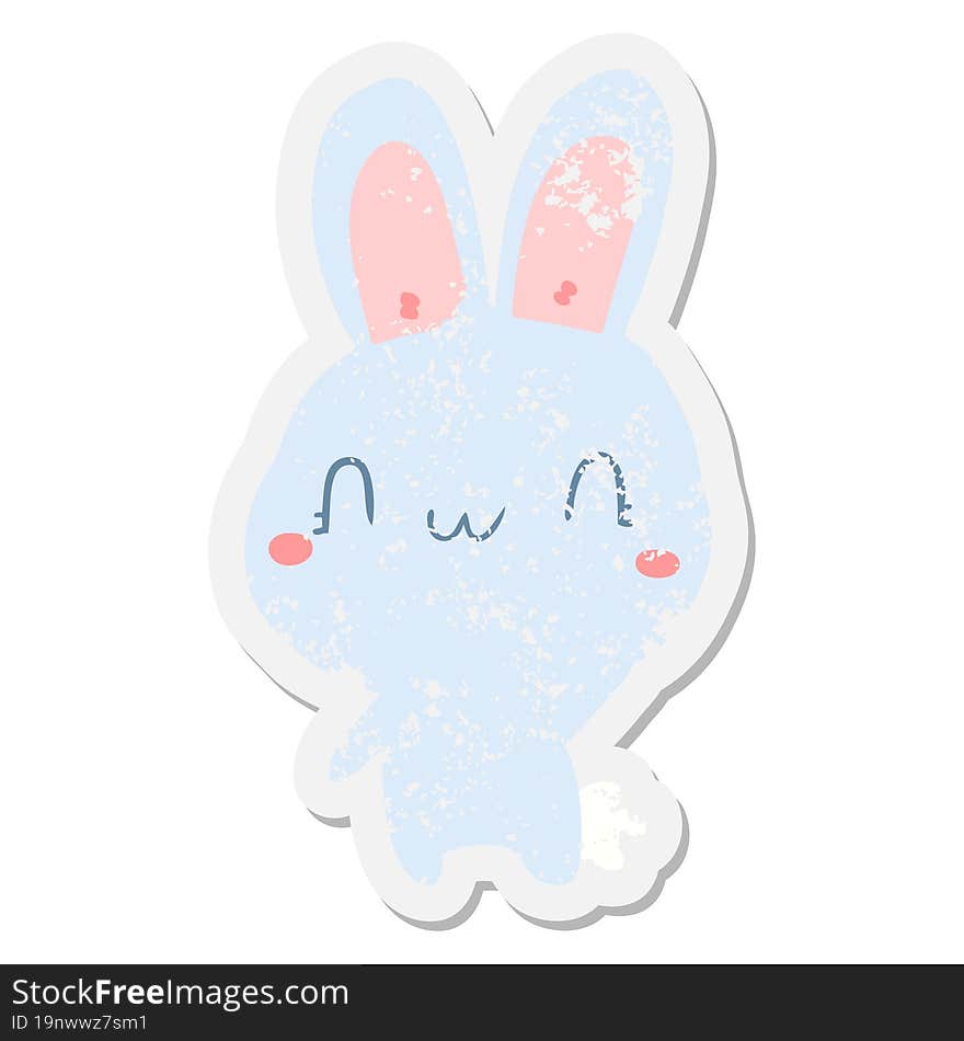 cartoon rabbit waving grunge sticker