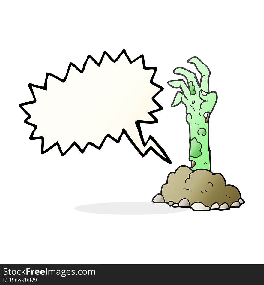 speech bubble cartoon zombie hand rising from ground