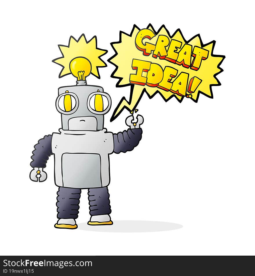 speech bubble cartoon robot with great idea