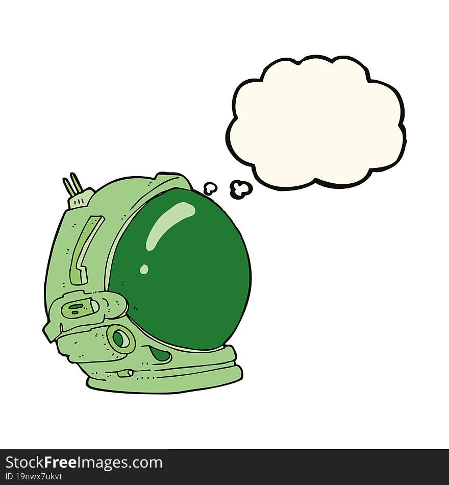 cartoon astronaut helmet with thought bubble