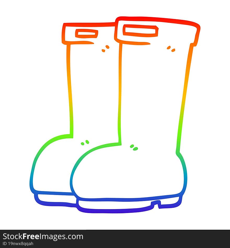 rainbow gradient line drawing of a cartoon red wellies