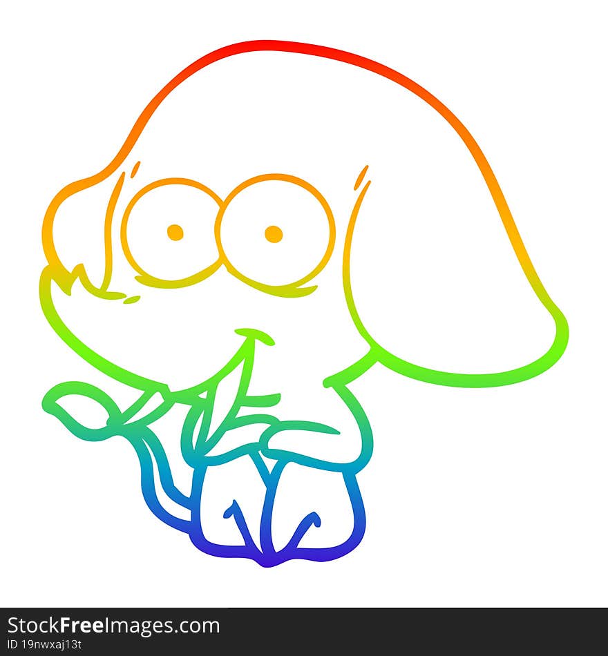 Rainbow Gradient Line Drawing Happy Cartoon Elephant