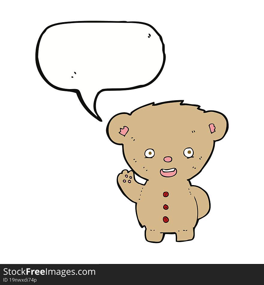 Cartoon Teddy Bear Waving With Speech Bubble