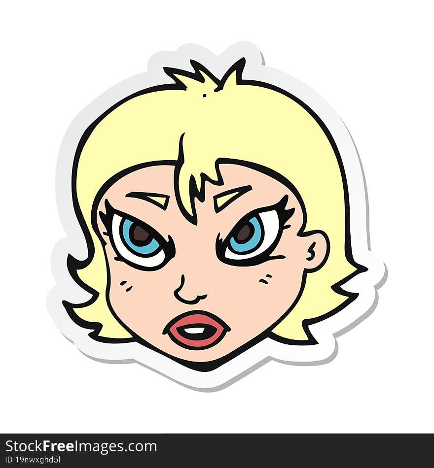 Sticker Of A Cartoon Angry Female Face