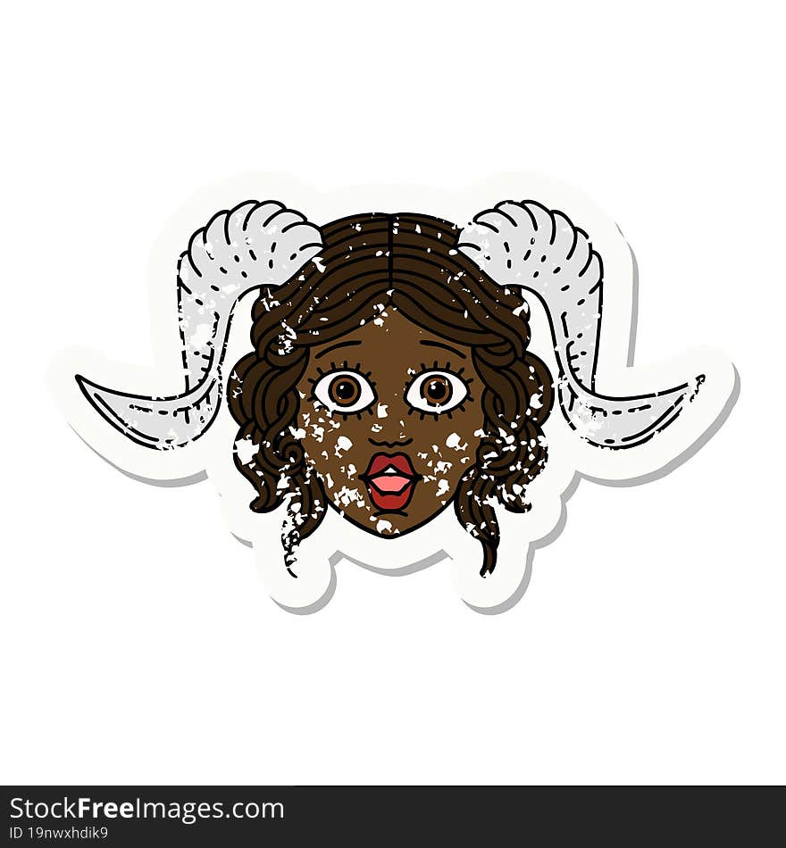 Retro Tattoo Style tiefling character face. Retro Tattoo Style tiefling character face