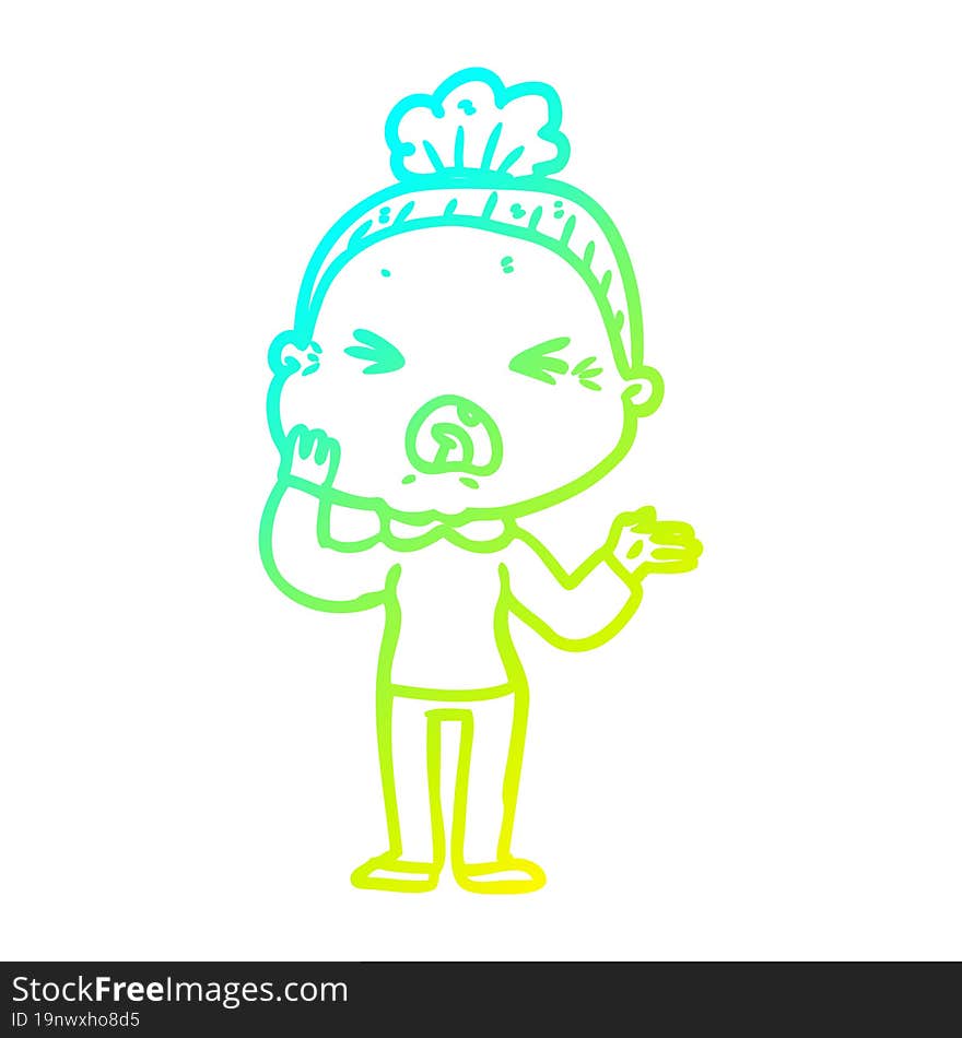 cold gradient line drawing cartoon angry old woman