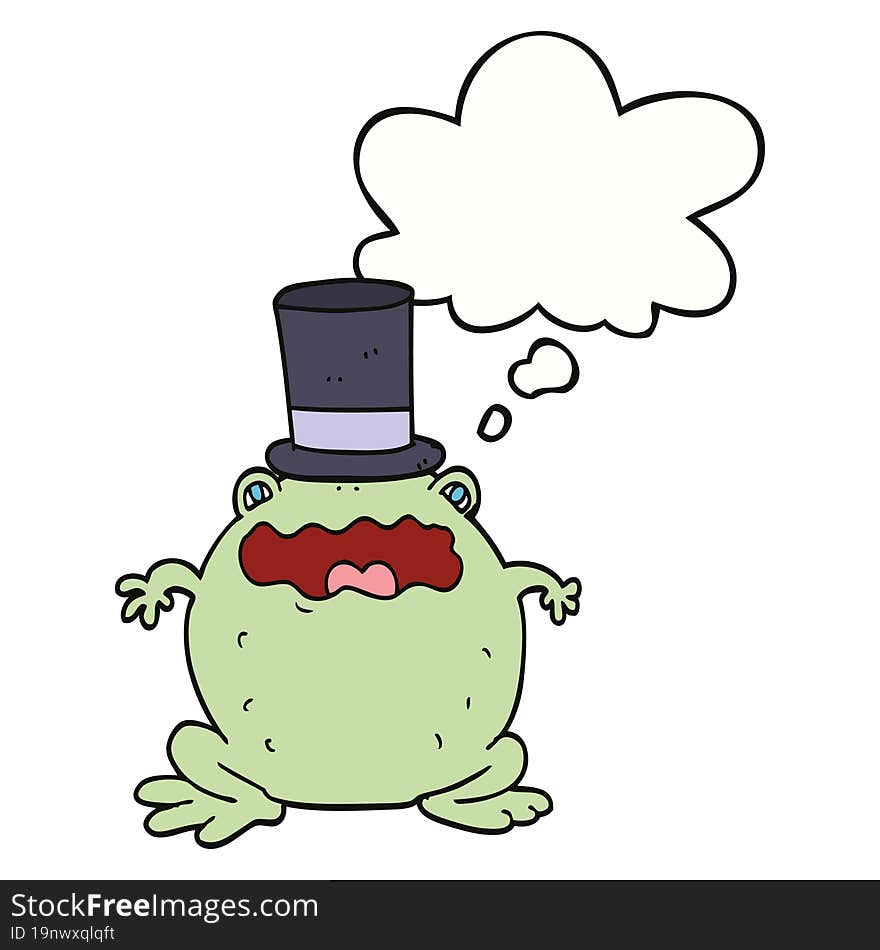 cartoon toad wearing top hat with thought bubble