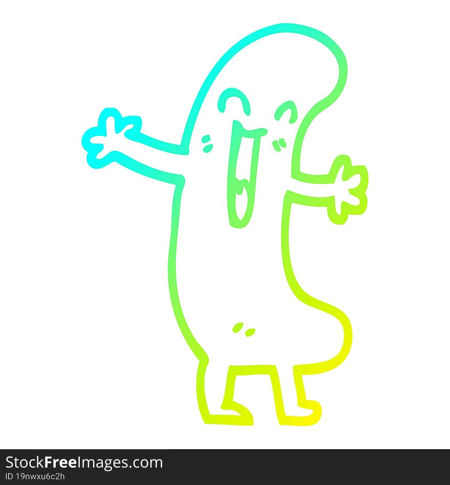 cold gradient line drawing of a cartoon happy sausage