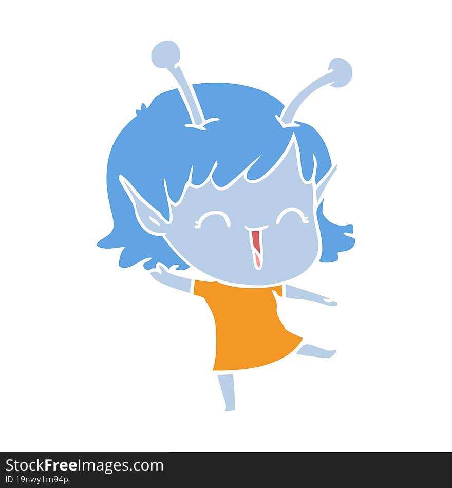 flat color style cartoon alien girl laughing