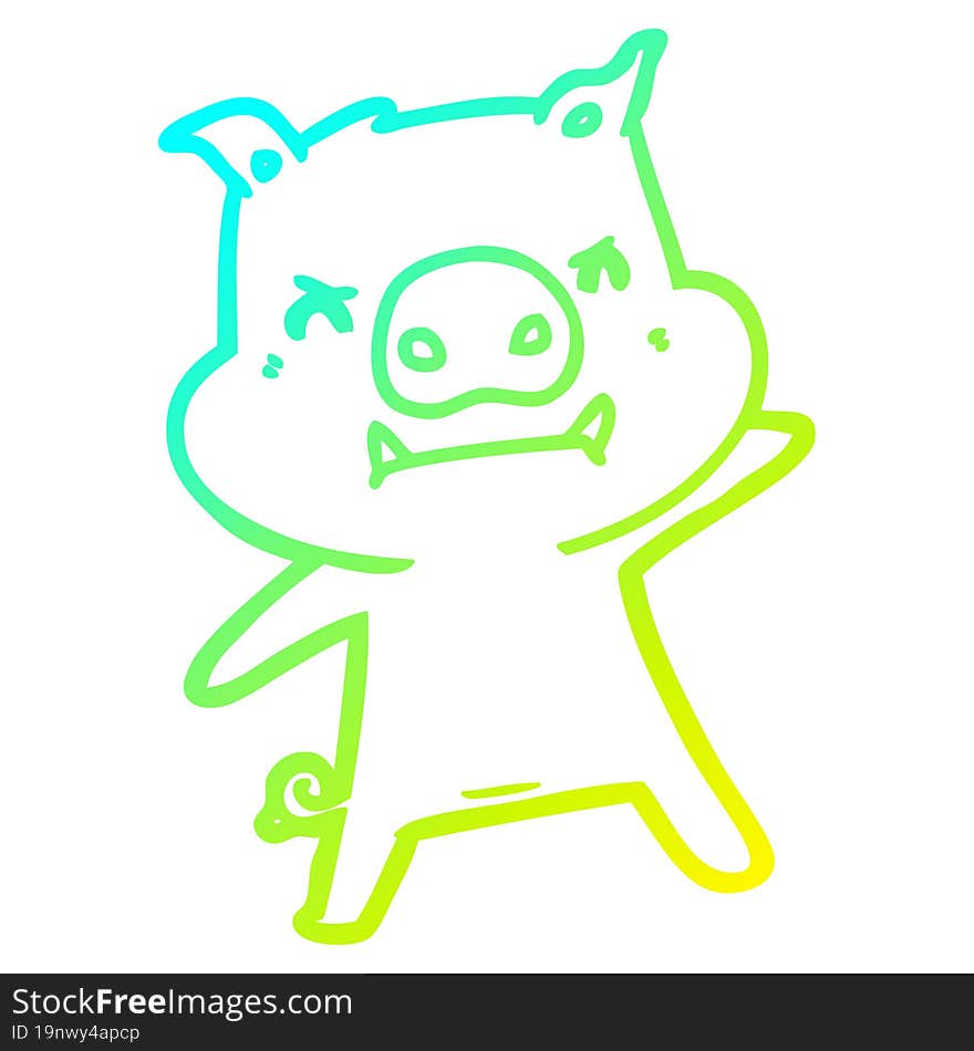 cold gradient line drawing of a angry cartoon pig