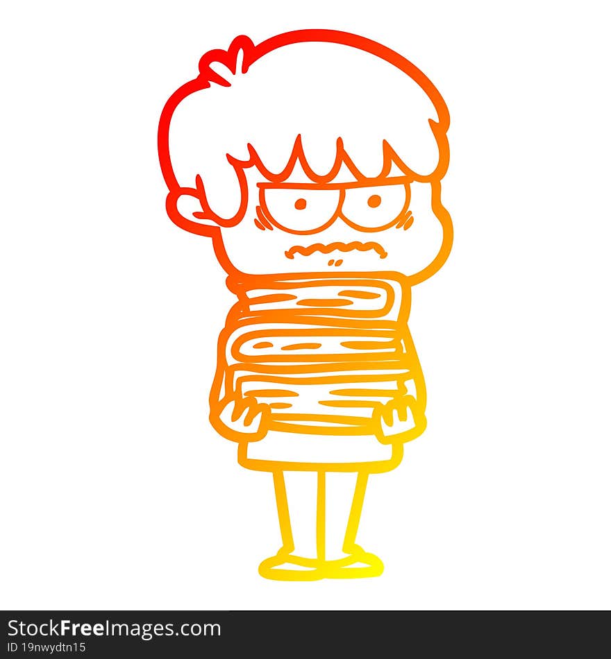 Warm Gradient Line Drawing Annoyed Cartoon Boy