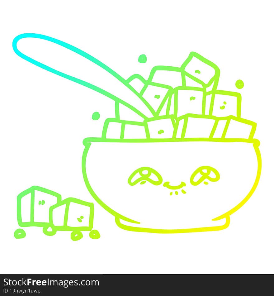 cold gradient line drawing cartoon sugar bowl