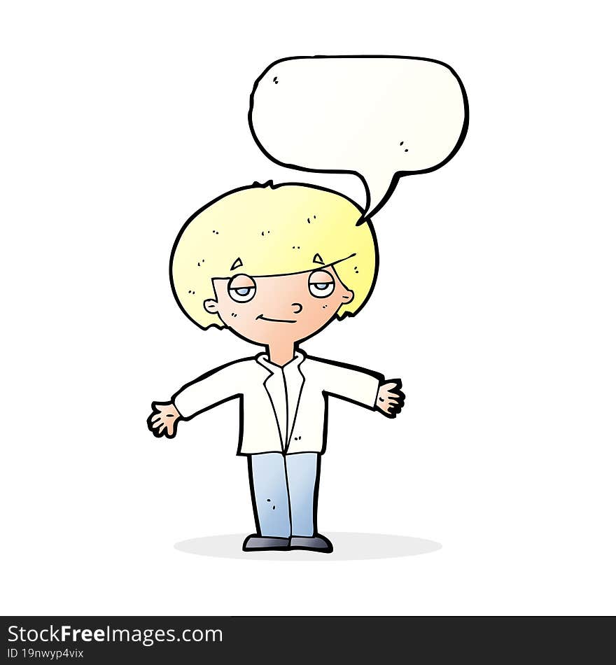 cartoon smug boy with speech bubble