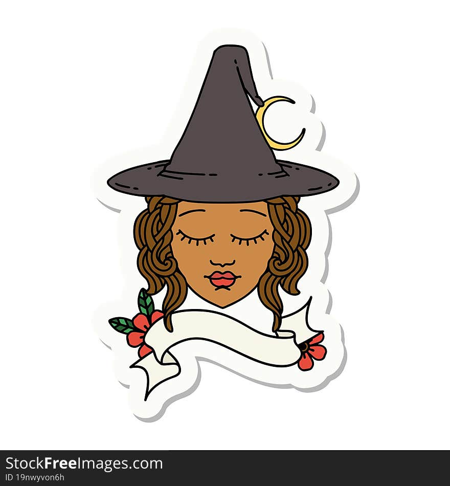 sticker of a human witch character face. sticker of a human witch character face