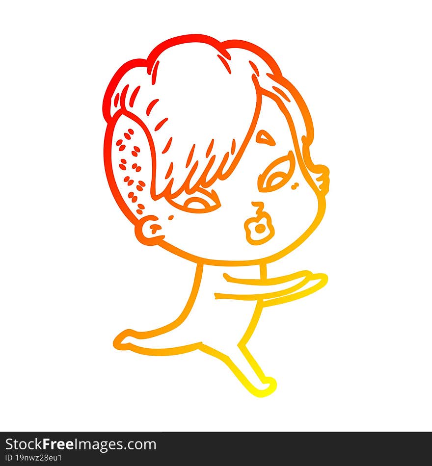 warm gradient line drawing cartoon surprised girl