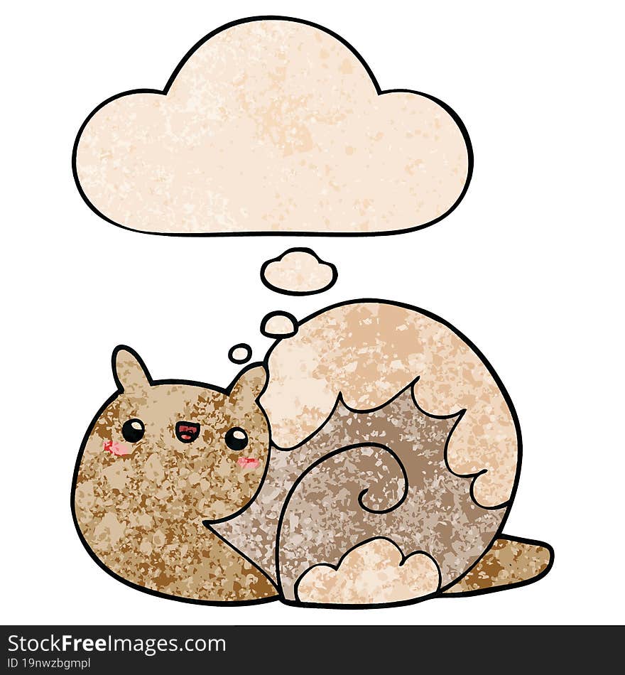 Cute Cartoon Snail And Thought Bubble In Grunge Texture Pattern Style