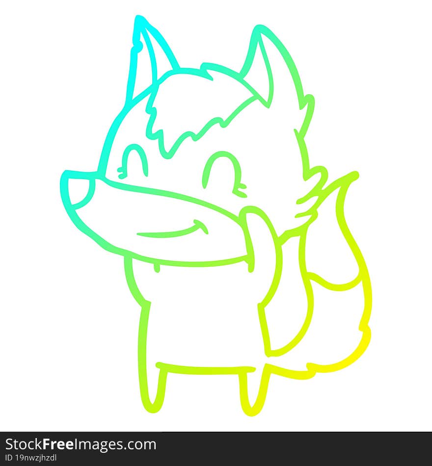 cold gradient line drawing friendly cartoon wolf