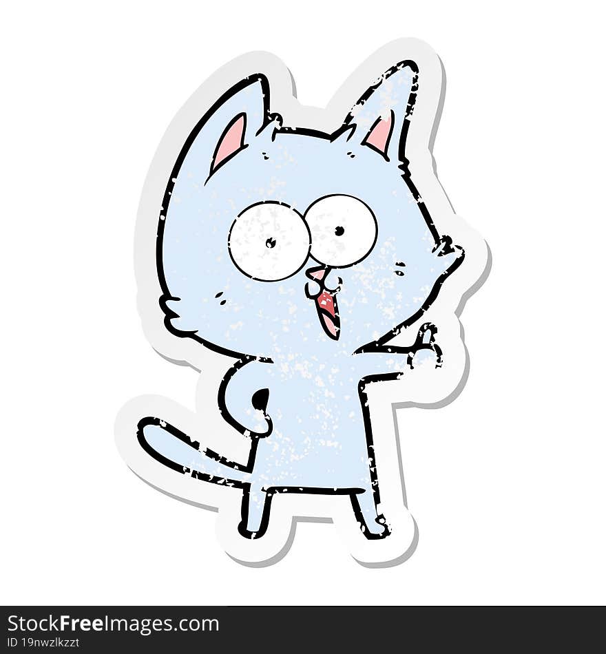 distressed sticker of a funny cartoon cat