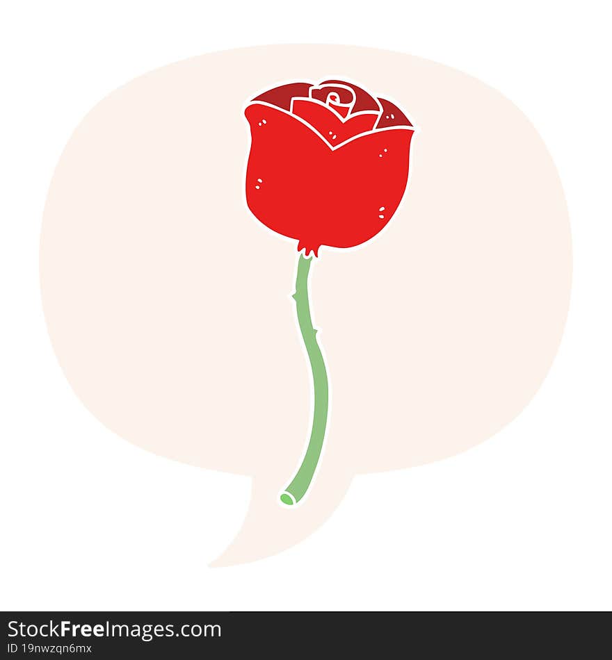 cartoon rose and speech bubble in retro style