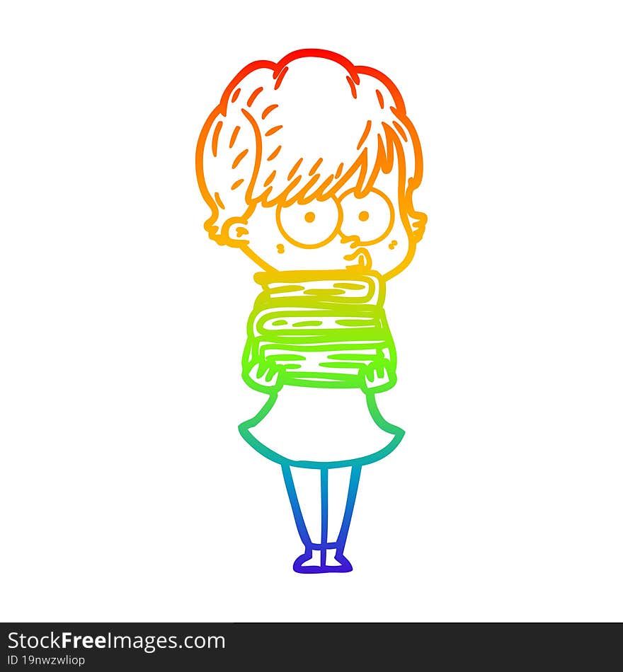 rainbow gradient line drawing of a cartoon woman