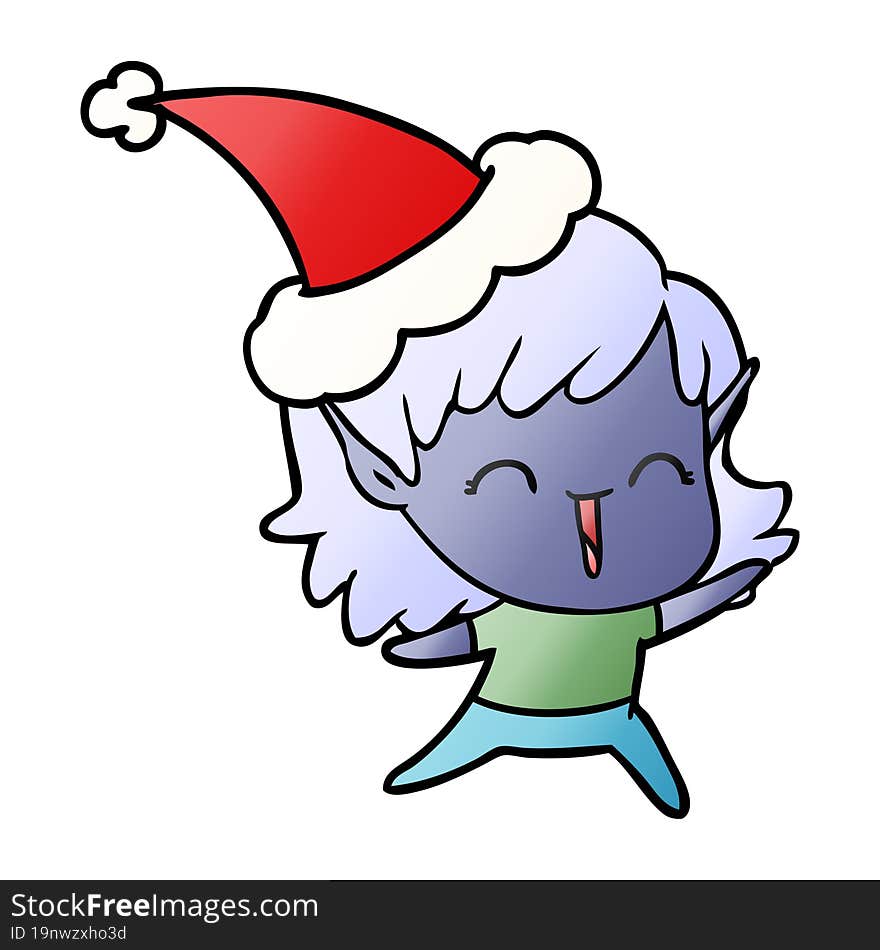 gradient cartoon of a elf girl wearing santa hat