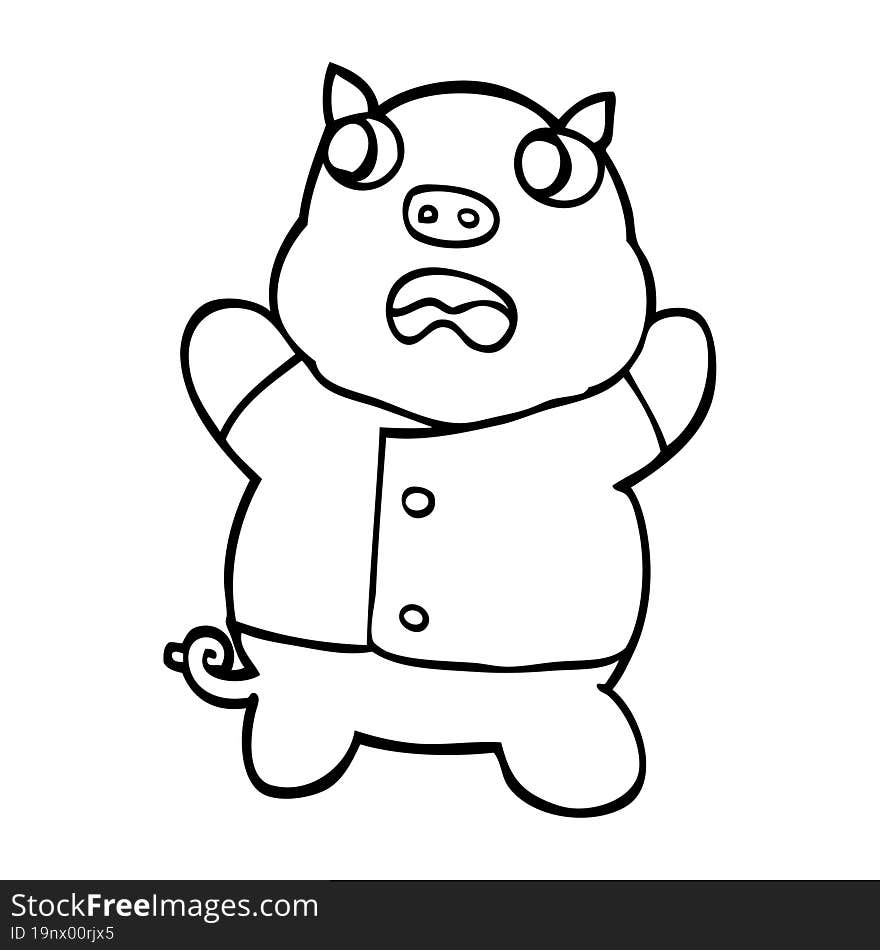 line drawing cartoon funny pig