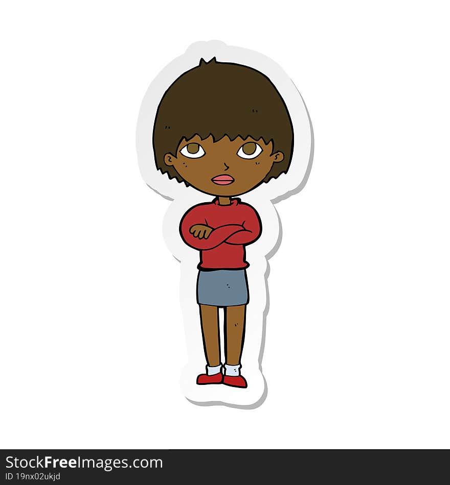 sticker of a cartoon woman with crossed arms