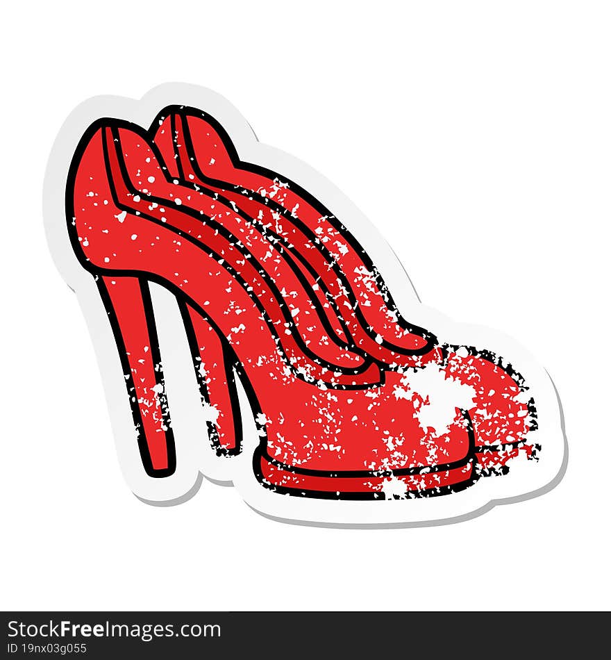 Distressed Sticker Of A Cartoon Red Shoes