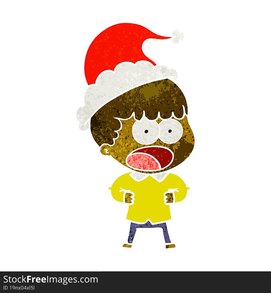 retro cartoon of a shocked man wearing santa hat