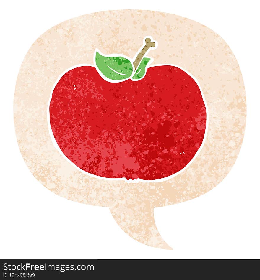 cartoon apple and speech bubble in retro textured style